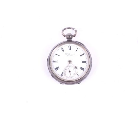 An Edwardian James William Benson silver cased pocket watch. The white enamel dial with Roman numerals and a subsidiary secon