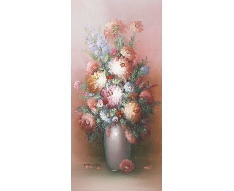 K. Houlston, 20th century, oil on canvas. Floral still life, signed lower left, 60cm x 29.5cm, framed