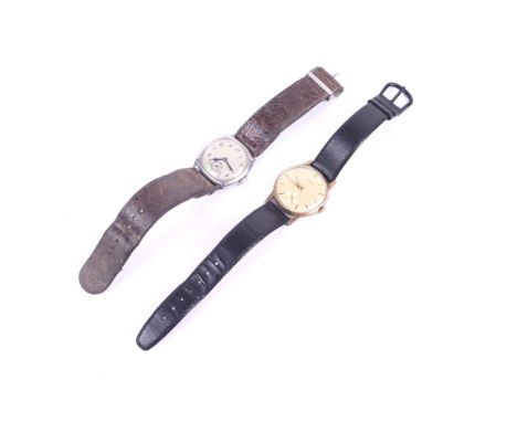 Two vintage gentleman's wrist watches. Comprising a hallmarked 9ct gold cased Tissot, with Roman numerals and secondary dial,