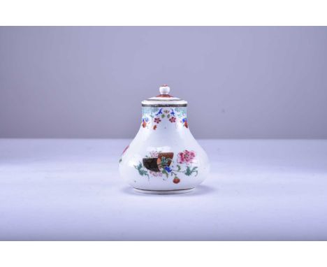 A Chinese famille rose vase and cover, 19th centuryOf bellied shape, the slightly domed cover with ball finial, decorated wit