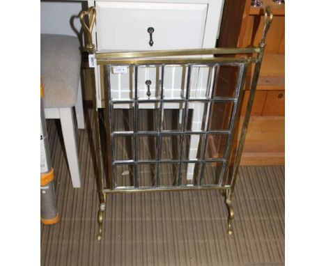 A LEADED GLASS FIRE SCREEN IN BRASS FRAME 
