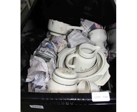 A CRATE CONTAINING A WIDE VARIETY OF ROYAL DOULTON WILLOW-THE-WISP PATTERNED TABLEWARESCondition: four large plates, seven me