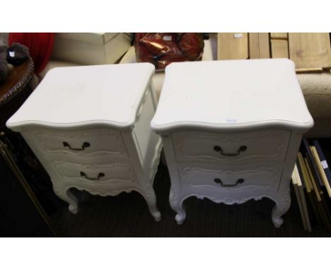 A PAIR OF MODERN, ANTIQUE FRENCH DESIGN WHITE GLOSS FINISHED TWO DRAWER LAMP or bedside tables 