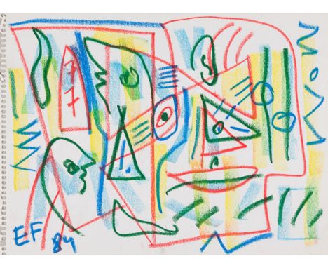 Ecker, Franz (1943-1999)Ohne Titel, (19)84Farbkreide auf PapierMonogrammiert und datiert links unten24 x 32,5 cmAls Inspirati