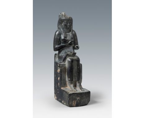 Goddess Isis suckling Harpocrates. Ancient Egypt, Lower Epoch, 664-323 B.C.Shale.Provenance: Private collection, London. Acqu