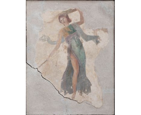 Roman fragment, 1st-2nd c. AD. "Nymph" Fresco painting. Size: 52 x 40 cm; 63 x 50 x 7 cm. (frame). A young woman of stylized 