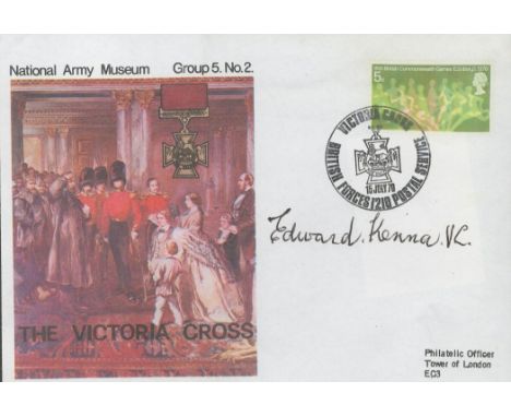 WW2. Edward Kenna VC Signed COPY of National Army Museum FDC. Signed in black biro. =Good condition. All autographs come with