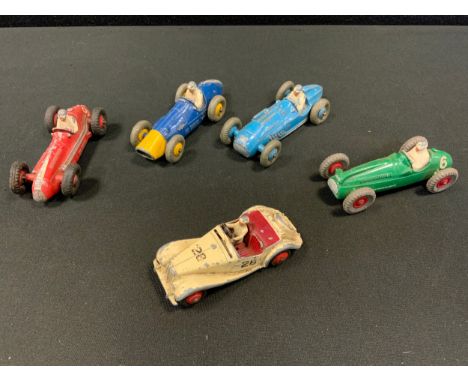 Toys &amp; Juvenalia - Dinky Toys 23H Ferrari, blue body with yellow nose cone, yellow racing number '5', yellow ridged hubs,