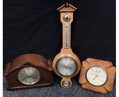 An Art Deco Short &amp; Mason compensated barometer;  another;  an oak mantel clock (3) 