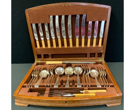 A walnut quarter veneered canteen of flatware, Derby &amp; Sons Sheffield, fitted, 48cm wide 