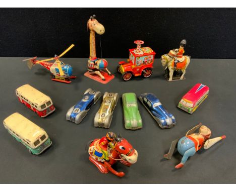 Toys &amp; Juvenalia - a collection of tinplate toys including a KO (Japan) tinplate and fixed clockwork Circus car etc, all 