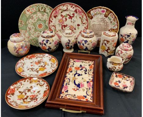 Masons Ironstone  - a pair of Mandalay ginger jars &amp; covers;  others; patterns include Fruit Basket, Red Velvet, etc 