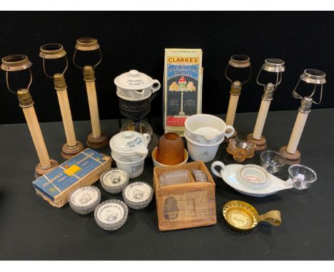 Sam Clarkes Patent Pyramid Food Warmer;  another;  a S Clarkes Patent airy Pyramid holder, in the form of an Aladdins lamp;  