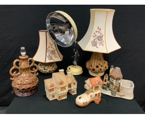 A vintage Heala Ray heat lamp, cased;  others Shelf pottery etc (6) 