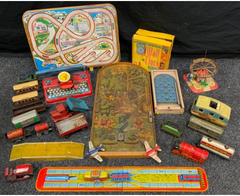 Toys &amp; Juvenalia - a collection of toys including tinplate; a Mettype Junior typewriter, unboxed; a Chad Valley wooden ba