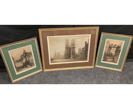 Wilfred Higgins By and After, West Minster Cathedral, signed, etching, 40cm x 53cm;  Louis Whirter, a pair, Edinburgh The Tol