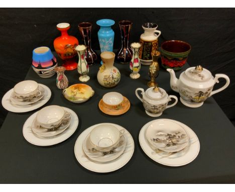 A Bay West German Fat lava planter;  assorted vases, table ware;  Japanese porcelain part tea set etc. 