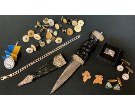 Gentlemen's Items - a J Nowill &amp; Sons of Sheffield Sgian Dubh Highland dress knife;  rolled gold and other cufflinks, shi