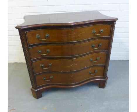 Mahogany serpentine chest with four long drawers and bracket feet, 78 x 86cm 