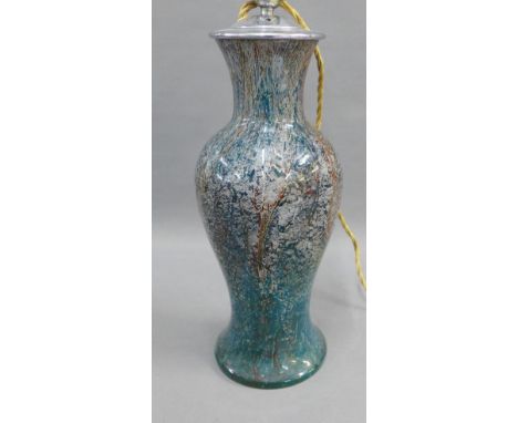 An art glass table lamp base, the blue ground with silvered inclusions, 39cm high 