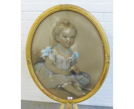 Victorian School,  Full length portrait of a young girl,  Pastel, signed indistinctly and dated 187?,  framed under glass in 