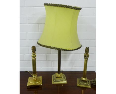 Three brass corinthian column table lamp bases, (3) 