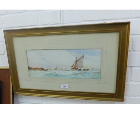 Walker,  Seascape with Fishing Boats,  Watercolour, signed, framed under glass,  57 x 15cm 