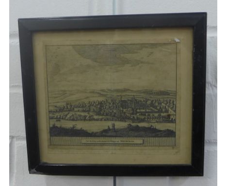 John Slezer, Vue du Bourg et des Ruines de L'Abbaye de Dryburgh - Dryburgh Abbey, engraved print, framed under glass, initial