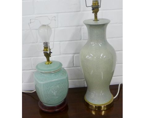 Two Chinese style pottery table lamp bases, (2) 