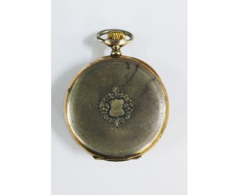 Longines silver cased and engine turned open faced pocket watch, the bezel and rear cover with gold detail, enamel dial with 