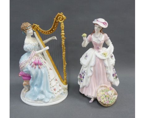 Royal Worcester figure, 'Music'  No. 2118/2500, sculpted by Maureen Halsan together with a Coalport Flower Seller limited edi