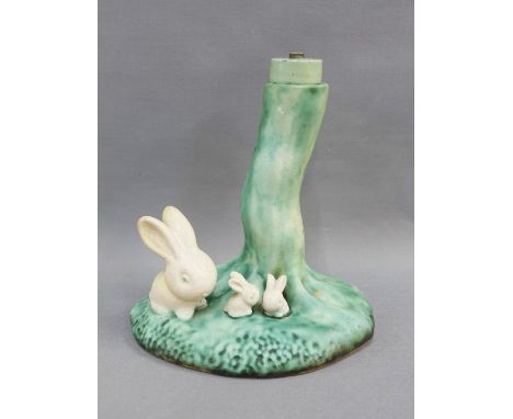 Sylvac style green glazed rabbit table lamp, early 20th century, 23cm high 