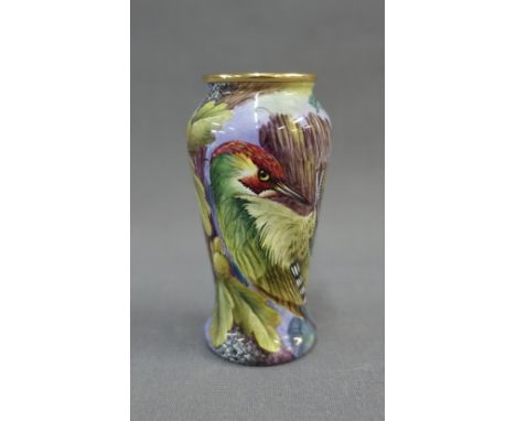 Moorcroft enamel baluster vase with bird pattern, signed Creed, No.55/75,  with factory backstamps, 10cm high 