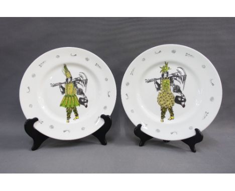 A pair of Fiona Mackechnie porcelain plates with scarecrow pattern, 27cm diameter 92)