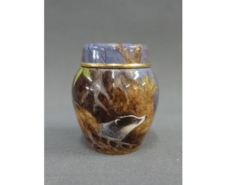 Moorcroft enamel vase and cover with Badger pattern, Ltd Ed No. 24/ 50, 7.5cm high 