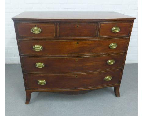 Georgian mahogany bow front chest with three short and three graduating long drawers, 106 x 122 x 62cm 