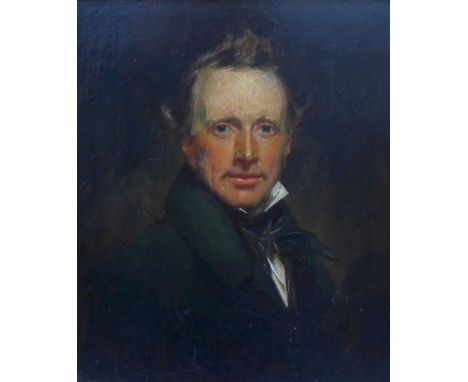 19th century school,  Head and shoulders portrait of a Gent,  oil on board, apparently unsigned,  in an ornate giltwood frame