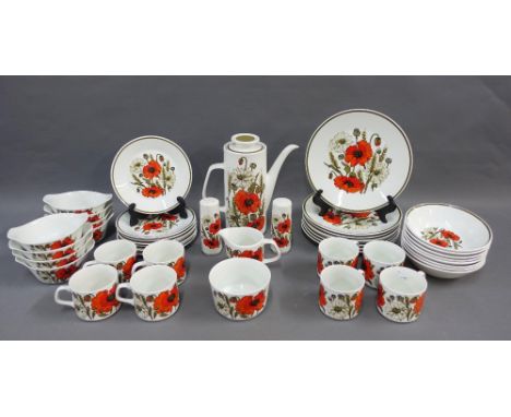 Retro coffee set and matching dinner service, all with Red Poppy pattern, comprising eight plates, eight side plates, eight d