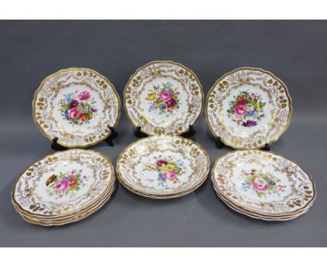 Spode Copeland's china floral patterned dessert service with handpainted floral pattern, comprising set of ten plates and pai
