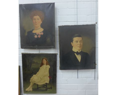 Three oiliograph portrait panels, 40 x 50cm (3)
