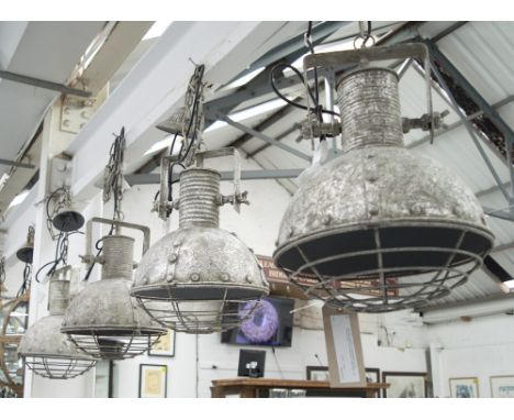 CEILING LIGHTS, a matching set of four, industrial style, in a vintage gun metal finish. (4)