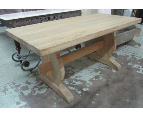 TRESTLE TABLE, vintage, pine, thick planked top on X frame trestle supports, 162cm x 80cm x 75cm.