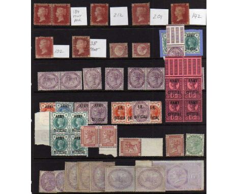 GB: QV UNUSED OR OG SELECTION INCLUDING 1880-1 1d VENETIAN RED MNH PAIR, ARMY OFFICIAL 1896-1901 6d BLOCK OF FOUR, MIXED COND