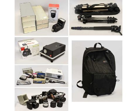 Various Cameras, Lenses And Accessories Fujifilm Finepix 5, Lumix Panasonic DMC-T75, Praktica MTL3 and Retina Ia; Photophia f