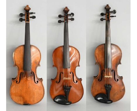 Violin 13 5/8" two piece back, ebony fingerboard and pegs, labelled 'Wolff Bros Violin Manufacturers No.746 Made Abroad 1888'