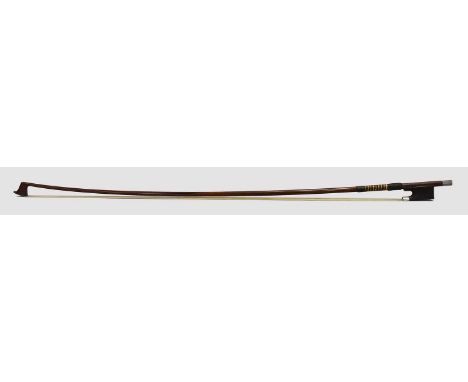 Viola Bow stamped 'Hill', length excluding button 727mm, weight 68.5g, bow stick stamped 'X' under frog, slide of frog also s