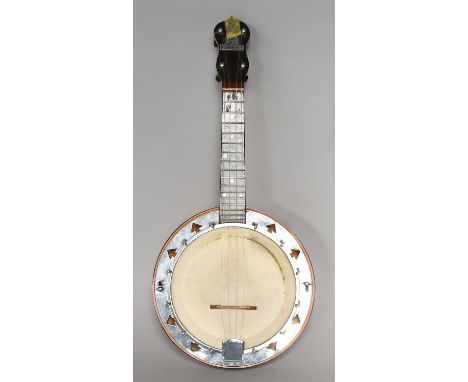 Banjolele With Plaque 'Formby' 8" head, 12 lugs, 16 frets, detachable resonator, rear of headstock stamped 'D/2174'Lower part