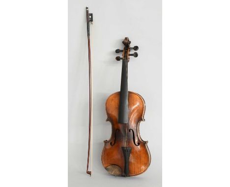 Violin 14" two piece back, ebony fitting, labelled 'Antonius Stradivarius Deutsche Arbeit BB &amp; Co. 1886', cased with bow