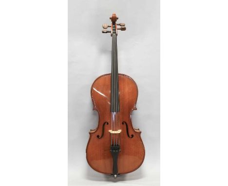 Cello 3/4 Size 27 1/2" two piece back, ebony fingerboard, labelled 'Reghin', cased; together with Cello 1/2 Size 25 7/8" two 