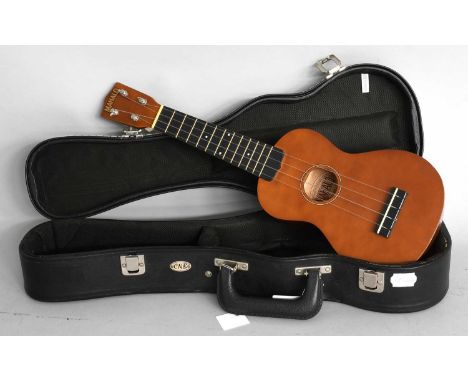 Various Instruments including Bodhran 17 1/2" diameter, 4" deep, cross brace to rear and two beaters in carry case; Mahalo Uk